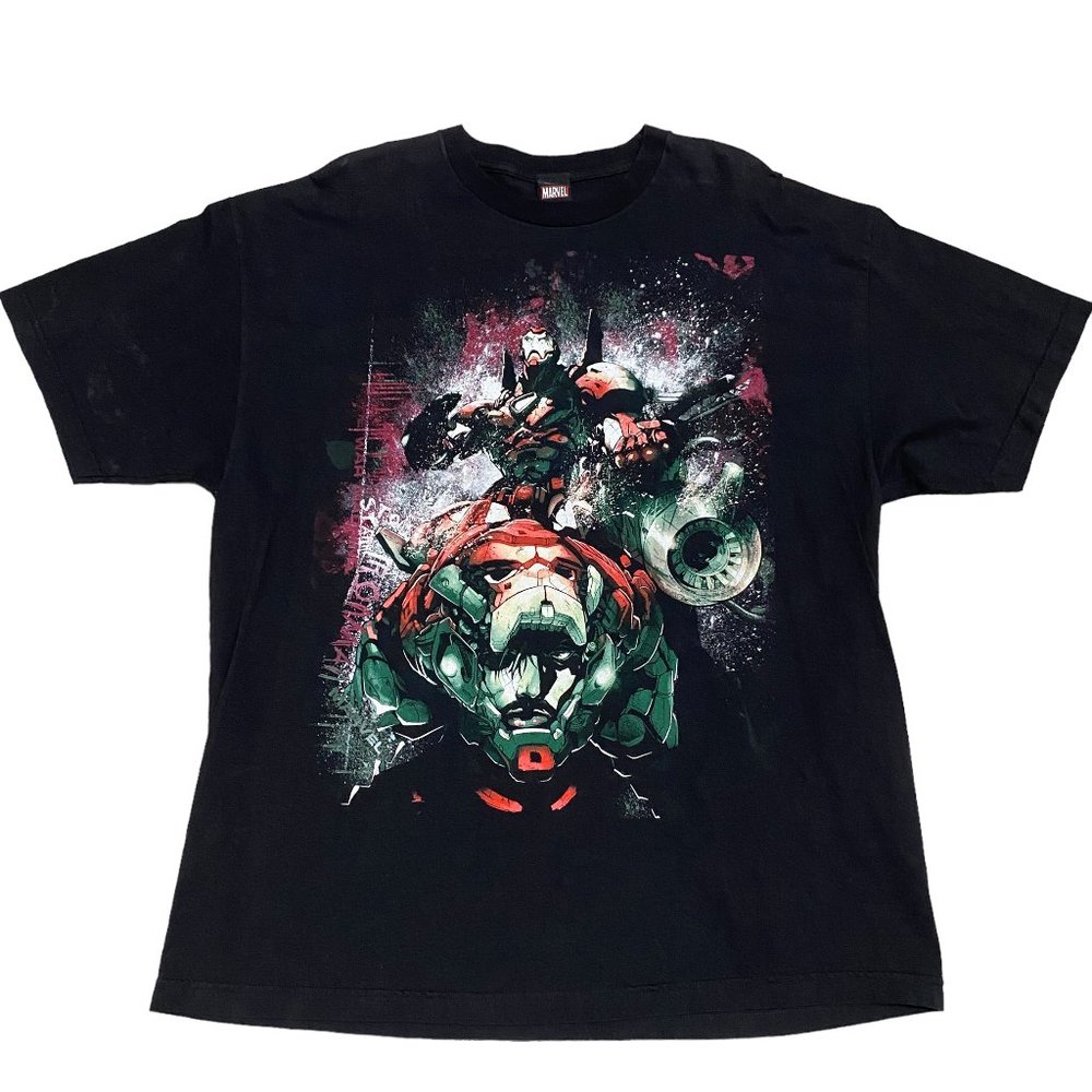 Vintage Iron Man Mad Engine Marvel Short Sleeve Black Graphic T-Shirt Size XL